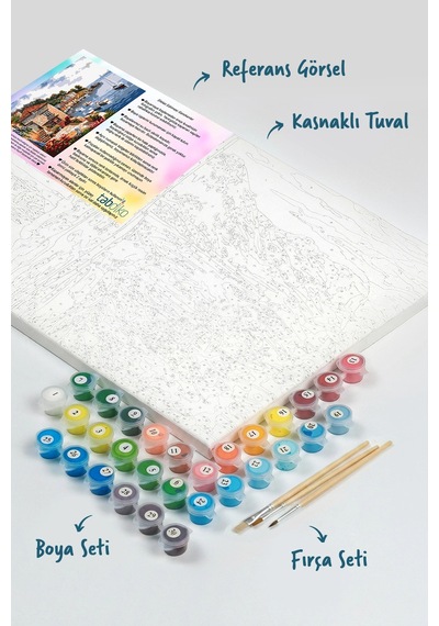 Sayılarla Boyama Seti 40 x 50 CM Tuval Şasesine Gerili Renkli Rıhtım