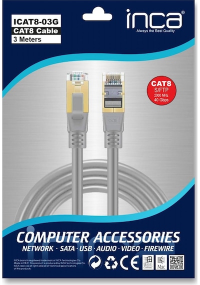 Inca 3metre Cat8 S/ftp Icat8-03g Gri Patch Kablo-214102