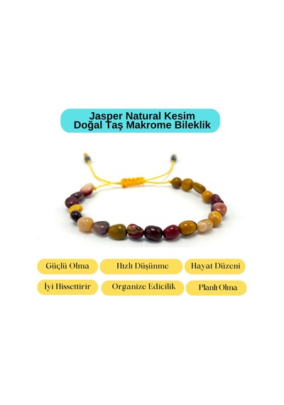 Sertifikalı Jasper Natural Kesim Makrome Doğal Taş Bileklik Ayarlanabilir Ölçü Turuncu