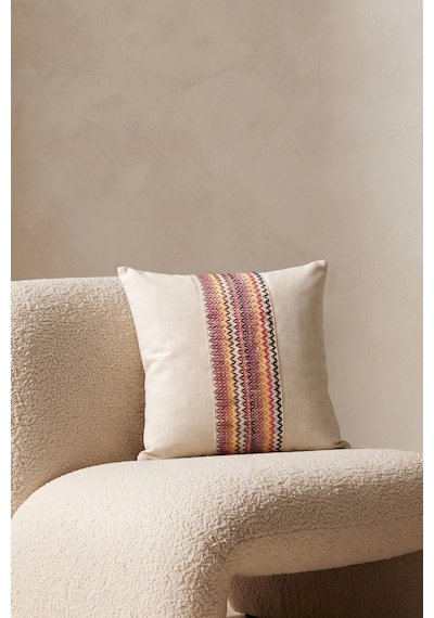 Renkli Etnik Geometrik Dokuma Şerit Detaylı Pamuklu Dekoratif Gizli Fermuarlı Kırlent Kılıfı 42x42 Cm Çok Renkli