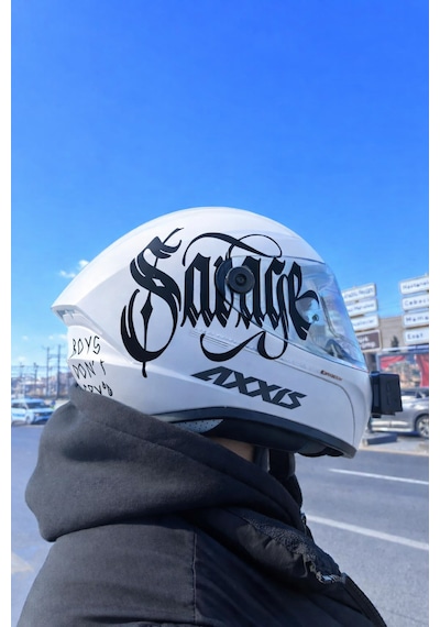 Savage Kask Sticker Motor Kaskı İçin Premium Yazı Sticker Siyah