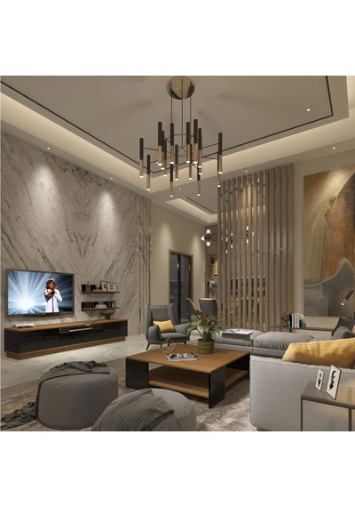 Trendstyle 4s Mdf Tv Ünitesi Ve Orta Sehpa 2'li Set - Ceviz Siyah Ceviz - Siyah