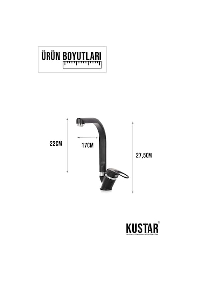 Kustar Mix Tyal Balık Sırtı Boru Mutfak Eviye Bataryası Siyah