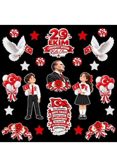 29 Ekim Cumhuriyet Bayramı Hazır Fügür Kesim Pano Süsü Ortaokul Tüm Yaşlar