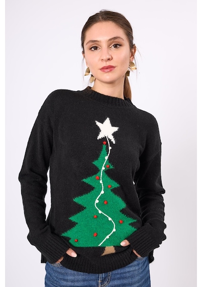 Peraluna Happy Times Çam Ağacı Desenli Unisex Yılbaşı Kazağı - Siyah/yeşil Siyah/yeşil Siyah - Yeşil