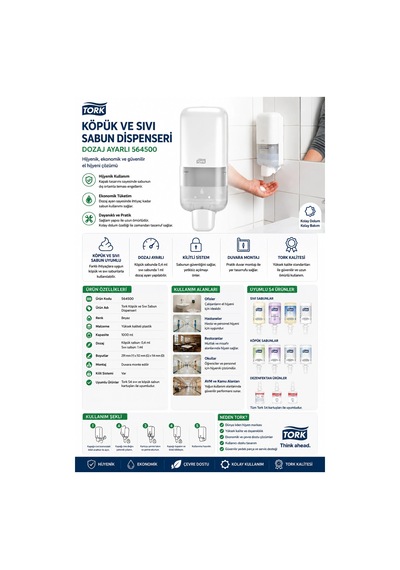 Tork Köpük Ve Sıvı Sabun Dispenseri Beyaz - Dozaj Ayarlı 564500 Çok Renkli