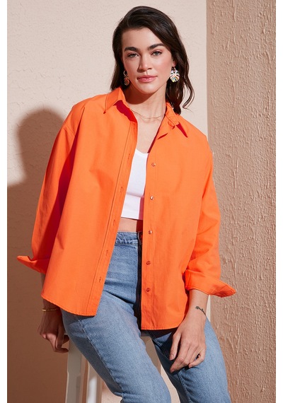 Lela Pamuklu Regular Fit Önü Kısa Arkası Uzun Oval Kesim Bayan Gömlek Cf25S163867 Orange