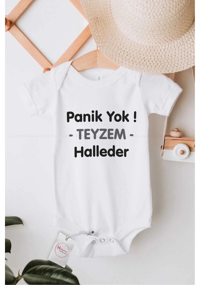 Hediyenza Panik Yok Teyzem Halleder Özel Tasarım Bebek Zıbın Pamuklu Çıtçıtlı Body Beyaz