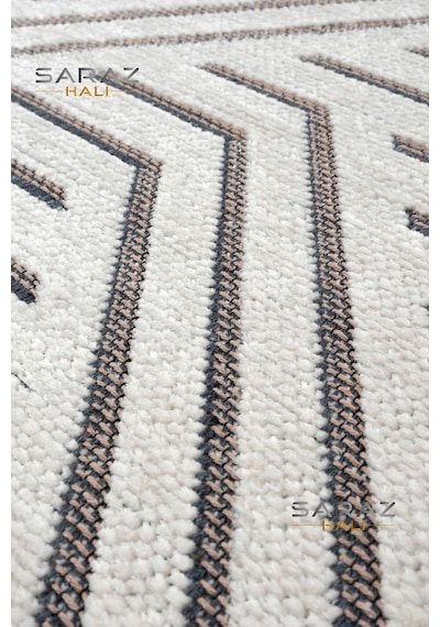 Ada Kilim Modern Salon Mutfak Koridor Kesme Yolluk Dokuma Makine Halısı Zigzag Krem Krem