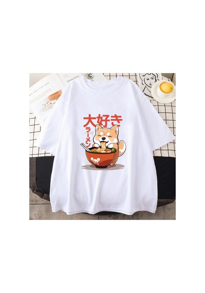 Tarzsokak Beyaz Enjoying Inu Zevk Ramen Yaz -gömlek Lar/e