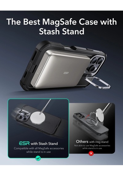 Esr Apple Uyumlu iPhone 16 Pro Kılıf Cyber Tough Halolock Magsafe Stantlı Silikon Gri