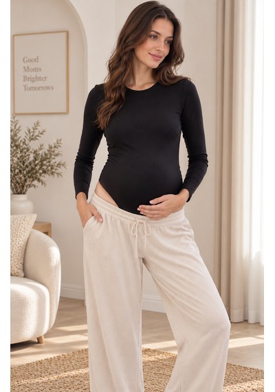 Luvmabelly Myra1900 Göbeği Kavrayan Çıtçıtlı Modal Hamile Body - Siyah