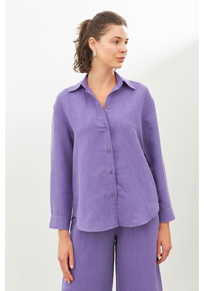 Stella Pulvis Mor Keten Oversize Gömlek Mor