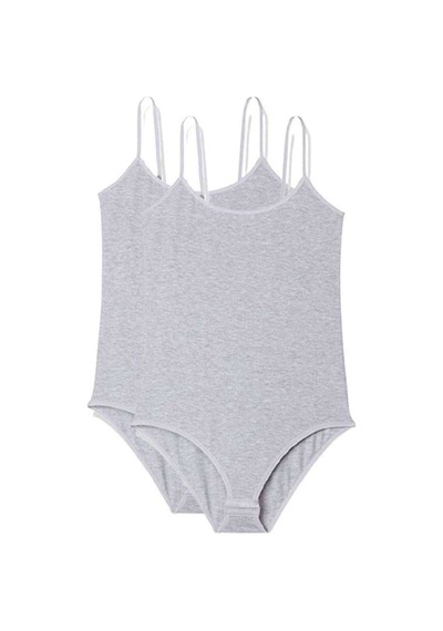 2 Adet İp Askılı Kadın Çıtçıtlı Body Gri Beden: L Çok Renkli