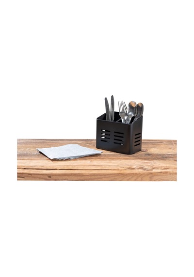 Baco Çatal Bıçak Sepeti, Siyah Açık Hava Mutfak Sepeti, Çatal Bıçak Takımı İçin Siyah Toz Kaplamalı Metalden Yapılmıştır, 16 X 13,5 X 9 Cm Çok Renkli