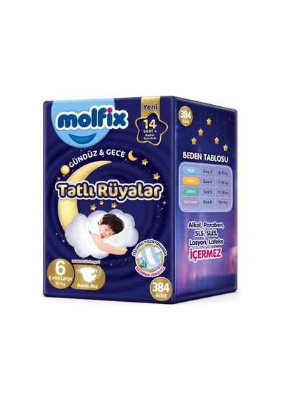 Molfix Tatlı Rüyalar Bebek Bezi 6 Beden15+ Kg Extra Large 384 Adet 6 Numara