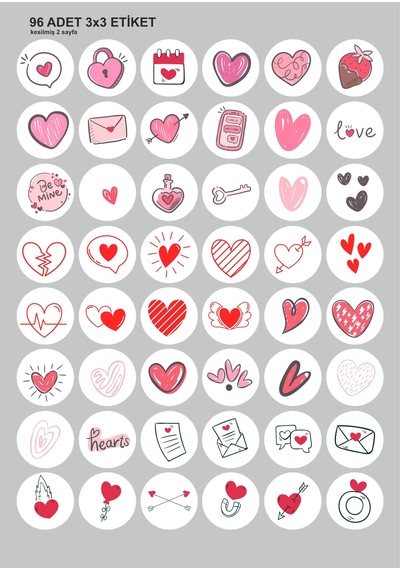 Sevgililer Günü Valentines Day Temalı Sticker Seti 96'li Etiket