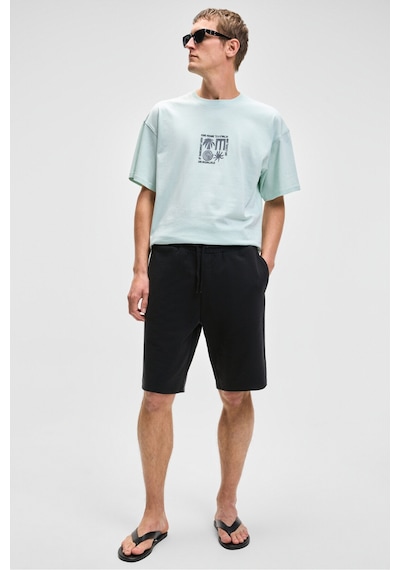 Grımelange HUJSEN Erkek Beli Lastikli Cepli Relaxed Fit Siyah Şort