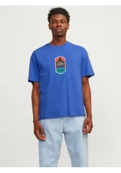 Jack & Jones Erkek Sırt Baskılı Oversize T-shirt - 12256930 Mavi