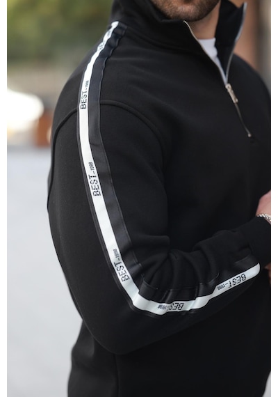 Madmext Siyah Fermuarlı Yarım Balıkçı Yaka Erkek Sweatshirt E7164 Siyah