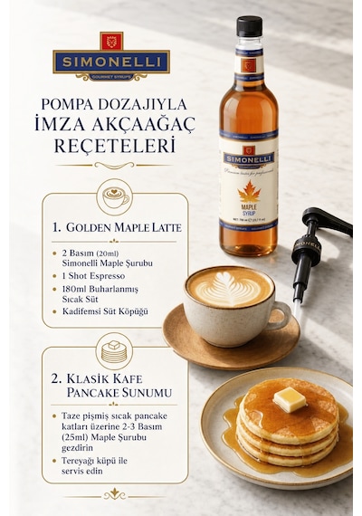 Simonelli Akçaağaç Maple Aromalı Kahve ve Kokteyl Şurubu 700 ML + Pompa