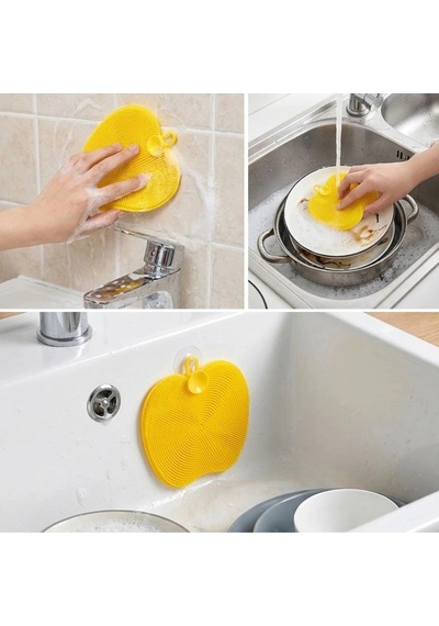Elma Şekilli Silikon Bulaşık Yıkama Matı Çok Amaçlı Mutfak Ve Banyo Süngeri 5468