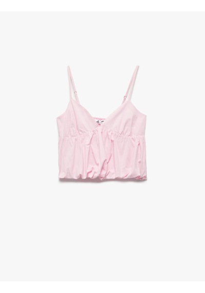 Koton Volanlı V Yaka Pamuklu Slim Fit Askılı Poplin Crop Bluz Pembe 5sal30023ıw Gül