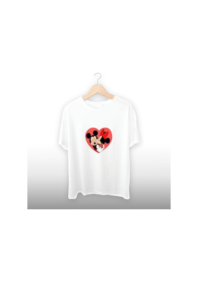 Fare Sevgililer Detaylı Unisex Tişört Beyaz