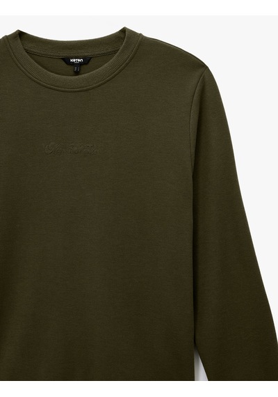 Koton Regular Fit Uzun Kollu Bisiklet Yaka Baskılı Sweatshirt Haki 6wam70200mk Haki