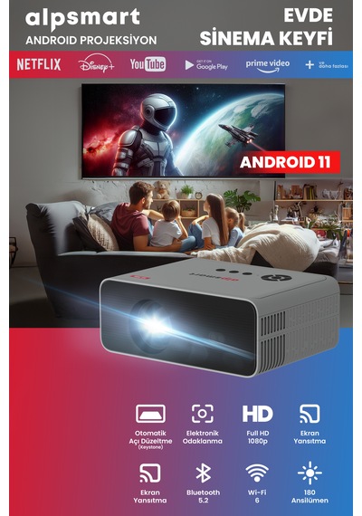 Alpsmart As585 Android Projeksiyon, Wifi, Bluetooth Android 11