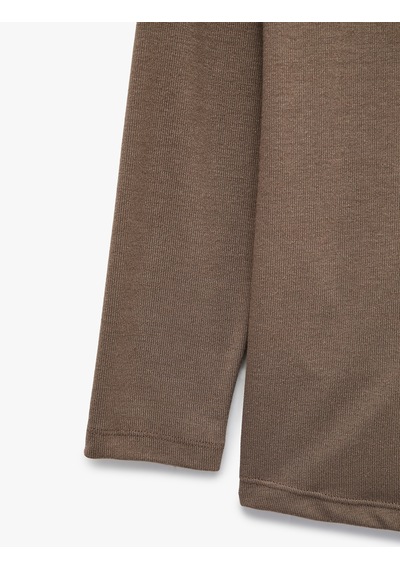 Koton Viskon Karışımlı Uzun Kollu Bisiklet Yaka Pijama Üstü Kahverengi 7wlk40067mk Kahve