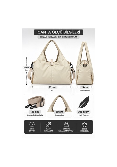 Viatox Vx-024 Büyük Boy Çok Amaçlı Kullanıma Uygun Çapraz Kullanılabilen Kadın Omuz Çantası Krem
