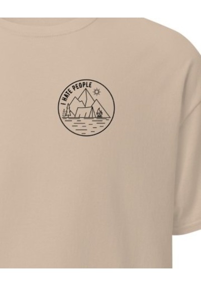 Wildstyle I Hate People Esprili Kamp Çadır Doğa Baskılı Unisex Pamuklu Tişört Camel