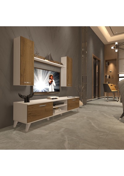 Decoraktiv Eko 5d Mdf Dvd Retro Tv Ünitesi Tv Sehpası - Beyaz Pera Beyaz - Meşe