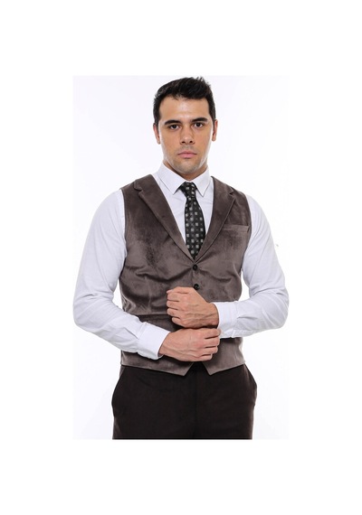 Wessi Kahverengi Ceket Yaka Slimfit Tek Yelek 001