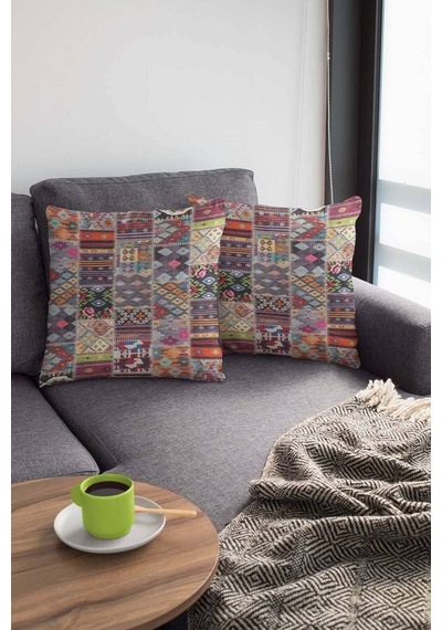 Çok Renkli Patchwork Çift Taraflı Kırlent Kılıfı Krl152n11