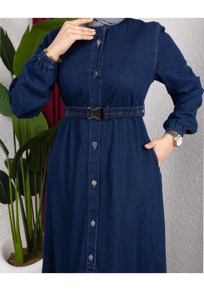 Hb Harma Time Butik Kadın Düğmeli Kuşaklı Denim Koyu Kot Mavi Elbise Koyu Mavi Hb Harma Time Butik Kadın Düğmeli Kuşaklı Denim Koyu Kot Mavi Elbise Koyu Mavi