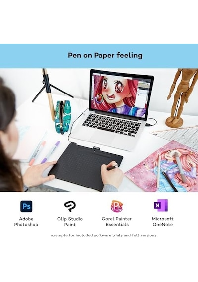 Wacom Intuos Medium Çizim Tableti, Çizim Ve Fotoğraf Düzenleme İçin Tablet, Basınca Duyarlı Kalemli, Siyah, Ev Ofis Ve E-öğrenme İçin İdeal
