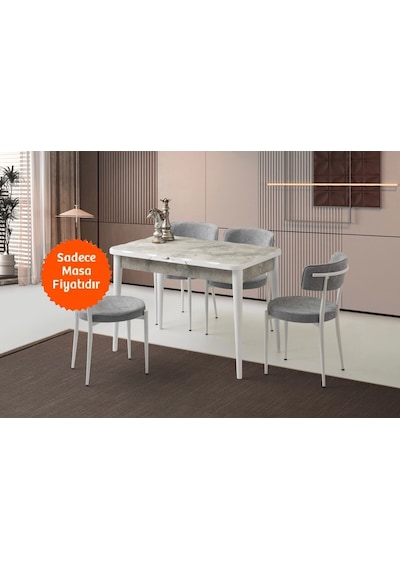 Rambla Ortadan Açılır Büyüyen Yemek Masası Mermer Desenli 80x130cm Beyaz