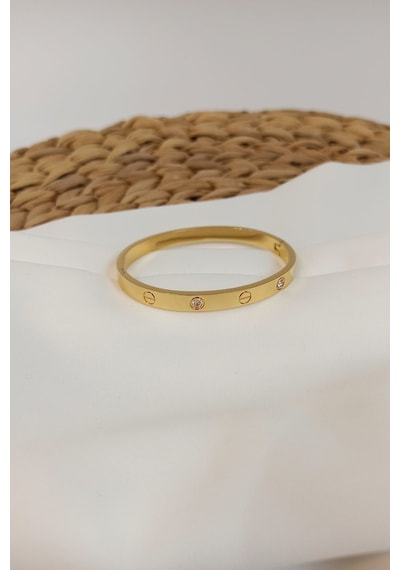 Alaşım Kartier Kelepçe Taşlı Bileklik Gold Çok Renkli