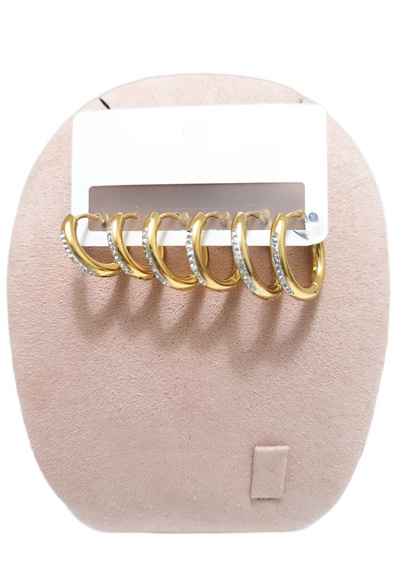 Çelik Küpe 3'lü Zirkon Taşlı Halka Model 1-2 Mm Kaliteli Çelik Altın Sarısı Gold Gold