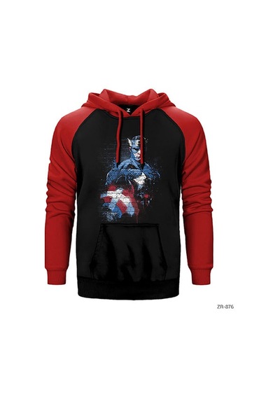 Captain America Stencil 2 Kırmızı Renk Reglan Kol Sweatshirt / Hoodie