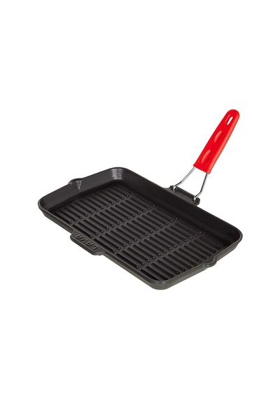 Lava 21x36 CM Silikon Saplı Döküm Demir Izgara Tava Kırmızı