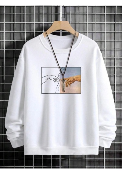 Startmore Adrift Hands Renkli Oversize Bisiklet Yaka Pamuklu Sweatshirt Beyaz Beyaz