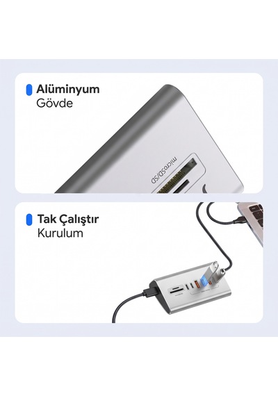 Juo Jh432 Type-c Ve Usb-a 8 Portlu 4 Usb-a 2 Type-c 10gbps Usb Hub Çoklayıcı Sd/microsd Kart Okuyucu Dönüştürücü Hub
