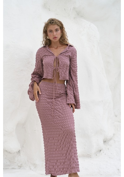 Mai Collection Mai Studios Co. Rania Açık Bordo Gömlek Etek Takım Acık Bordo