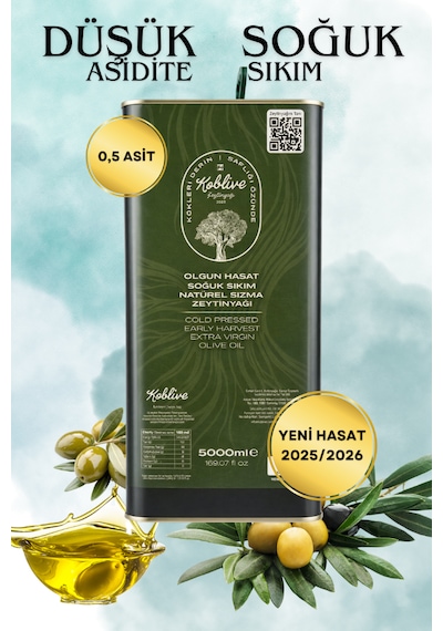 5lt Teneke Olgun Hasat Soğuk Sıkım Zeytinyağı. 0,5 Asit