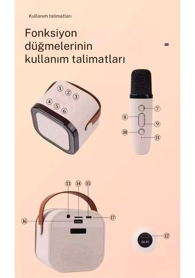 Bluetooth Hoparlör Parti Hoparlörü Karaoke Mikrofon li Işıklı Ses Bombası Usb Sd Girişli