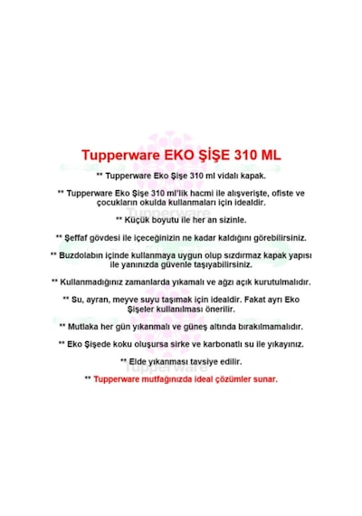 Tupperware Eko Şişe 310 Ml Matara Suluk Water Bottle Hsgl Mor