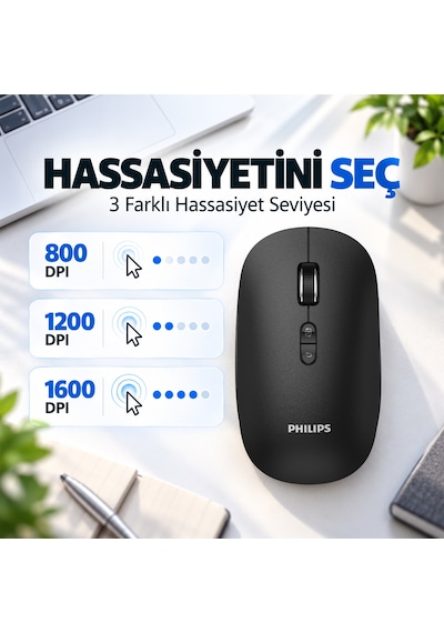 Philips SPK7508 Bluetooth 5.2 / 2.4GHz Kablosuz 1600 DPI 6 Tuşlu Sessiz Mouse